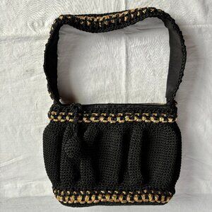 1950s Black & Gold Metallic Woven Handbag Purse